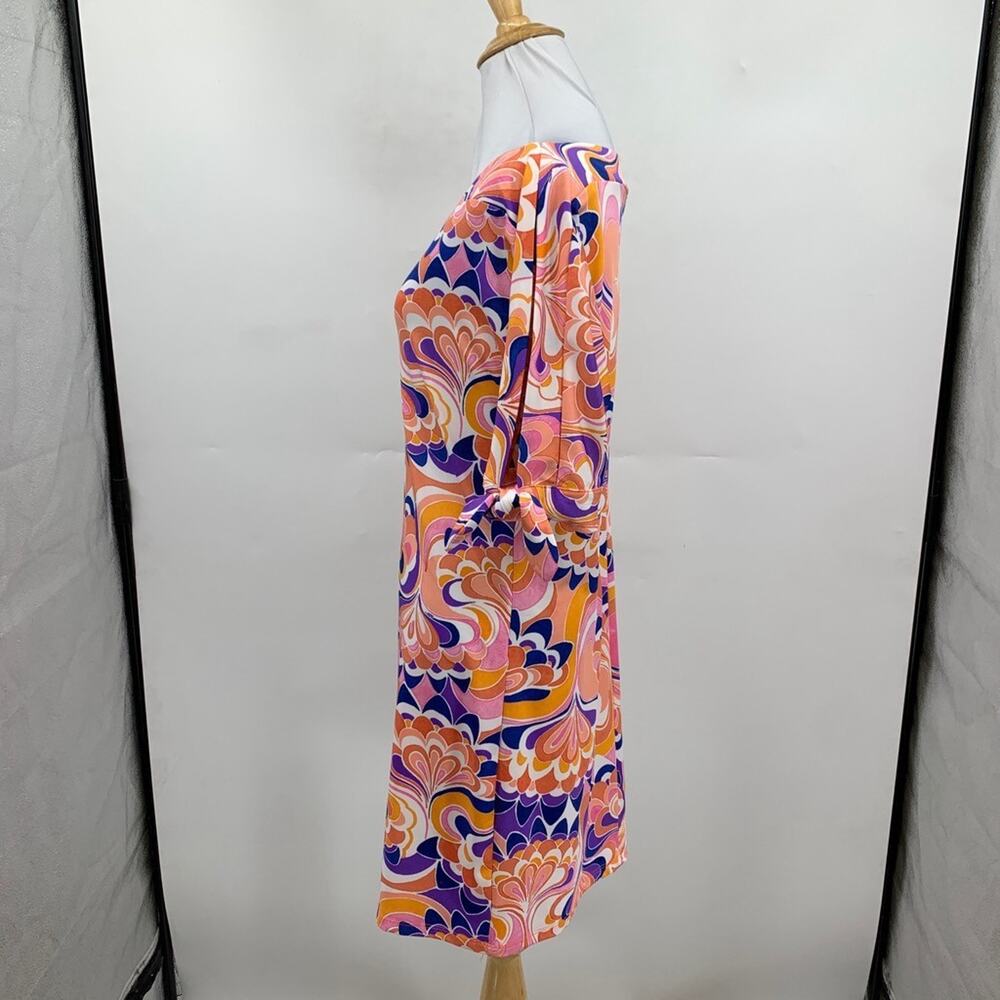 Trina Turk Dress Womens S Small Printed Coco Knot It Split Tie Sleeve Boat Neck - Picture 4 of 11